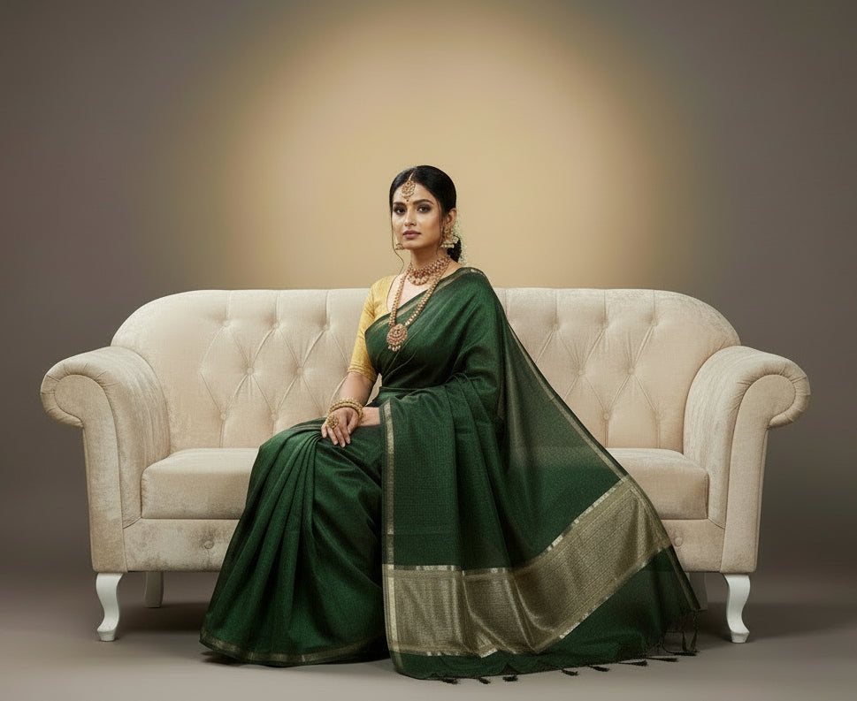 Maheshwari Cotton Plain Saree with Zari Border – VLS 456