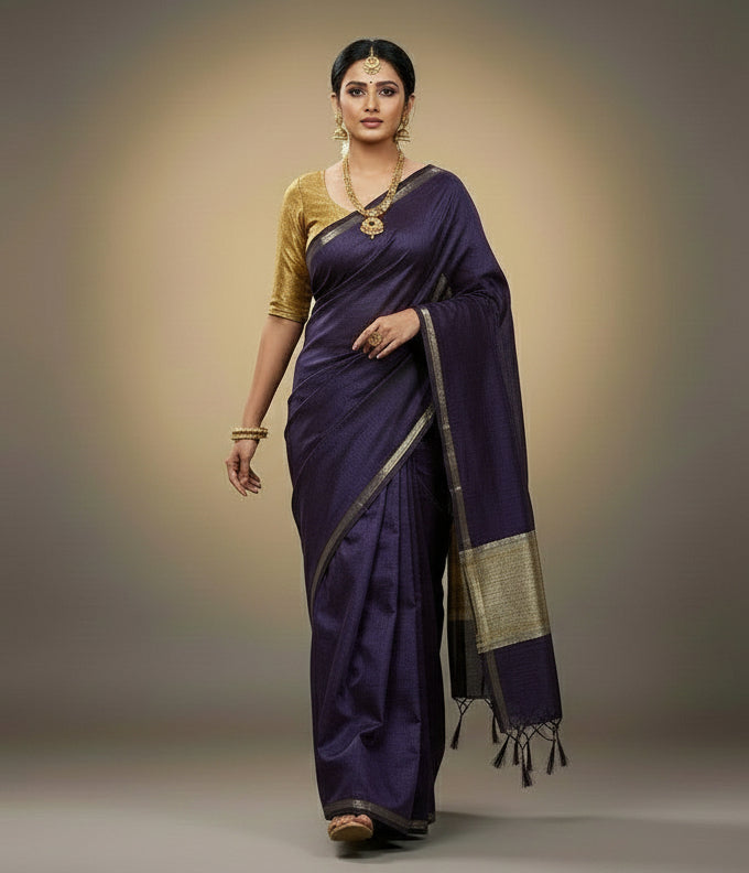 Maheshwari Cotton Plain Saree with Zari Border – VLS 456