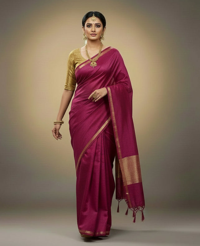 Maheshwari Cotton Plain Saree with Zari Border – VLS 456