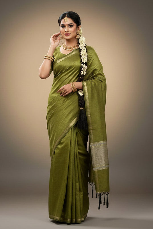 Maheshwari Cotton Plain Saree with Zari Border – VLS 456