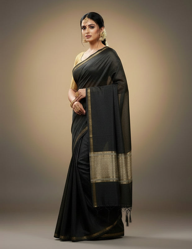 Maheshwari Cotton Plain Saree with Zari Border – VLS 456