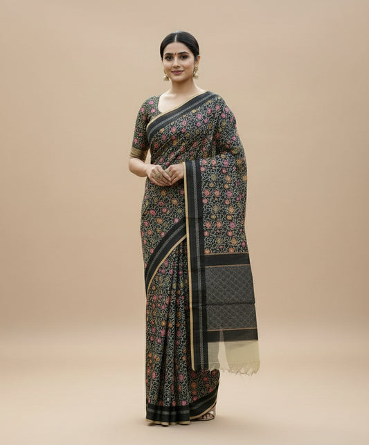 ✨ VLS 459 – Banarasi Black Multicolor Meena Cotton Dorea Saree ✨