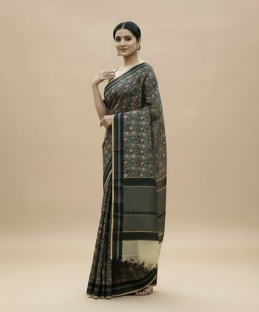 ✨ VLS 459 – Banarasi Black Multicolor Meena Cotton Dorea Saree ✨