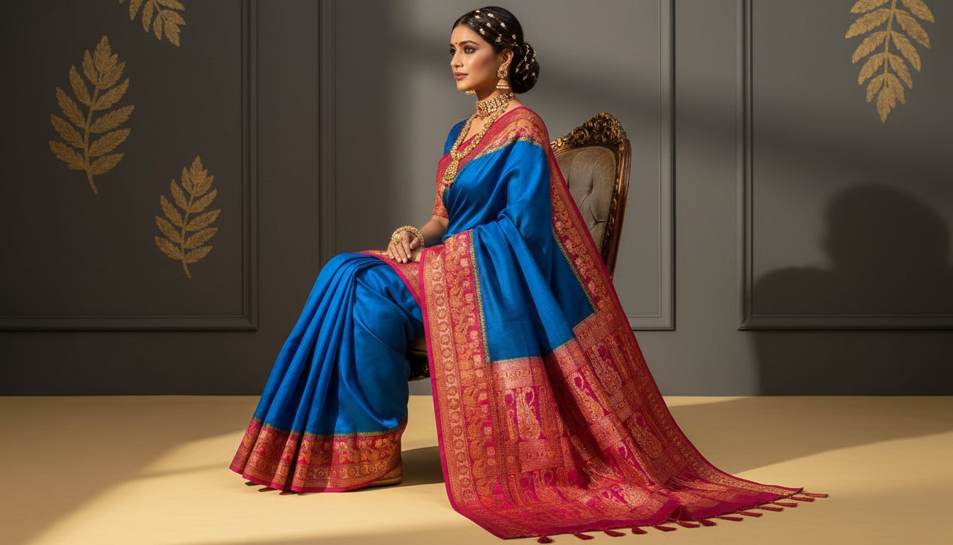 VLS 458 – Khaddi Chiffon Plain Saree with Tilfi 3-Type Zari Weave | 4 Colour Variants