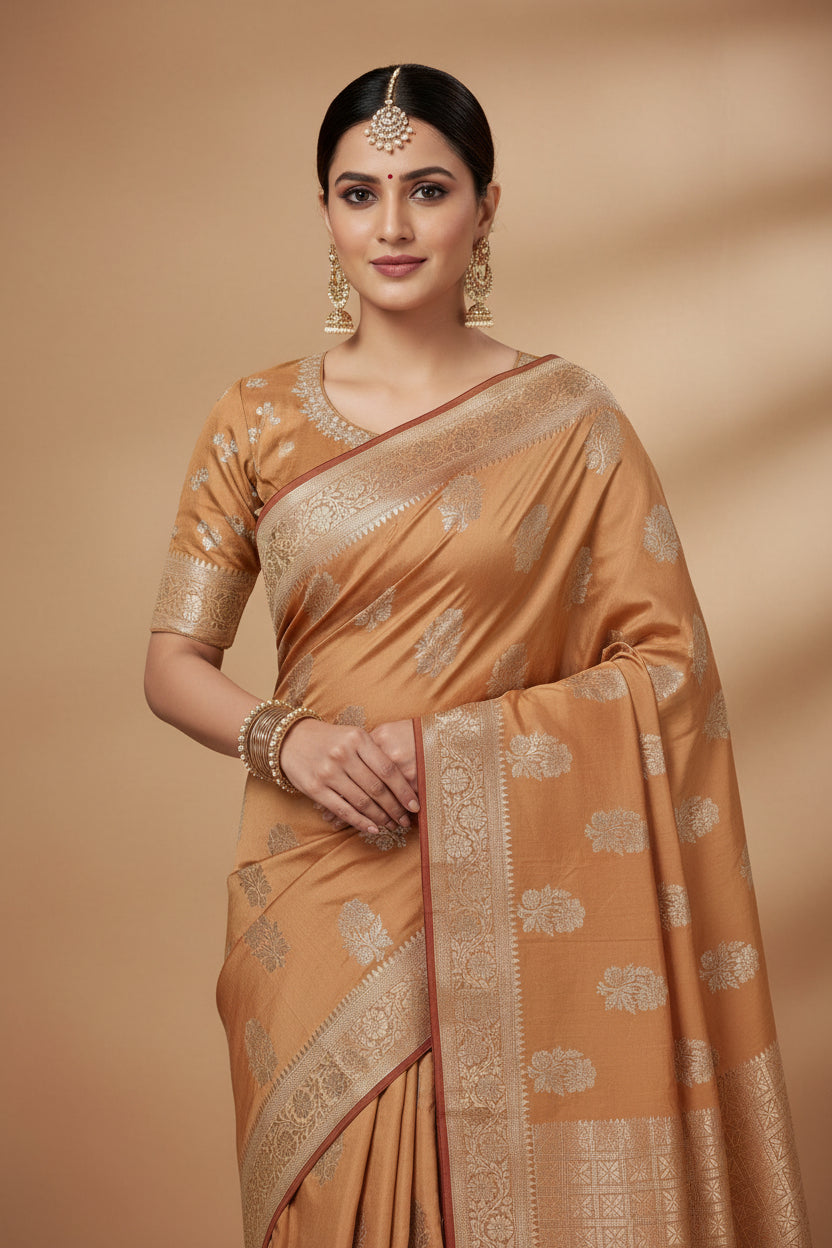 Dupion Silk Booti All Over Saree with Luxurious Brocade Blouse – VLS 460