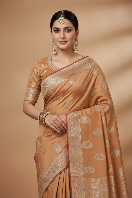 Dupion Silk Booti All Over Saree with Luxurious Brocade Blouse – VLS 460