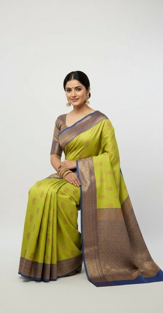 ✨ VLS 466 – Banarasi Soft Organza Contrast Jamewar Silk Saree All-Over Antique Zari Motifs with Rich Brocade Blouse