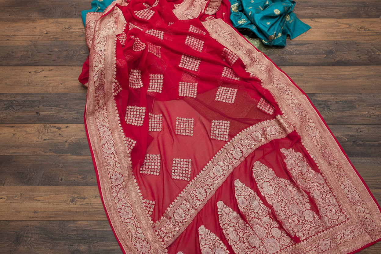 ✨ VLS 469 – Banarasi Designer Handloom Pure Khaddi Georgette Saree ✨