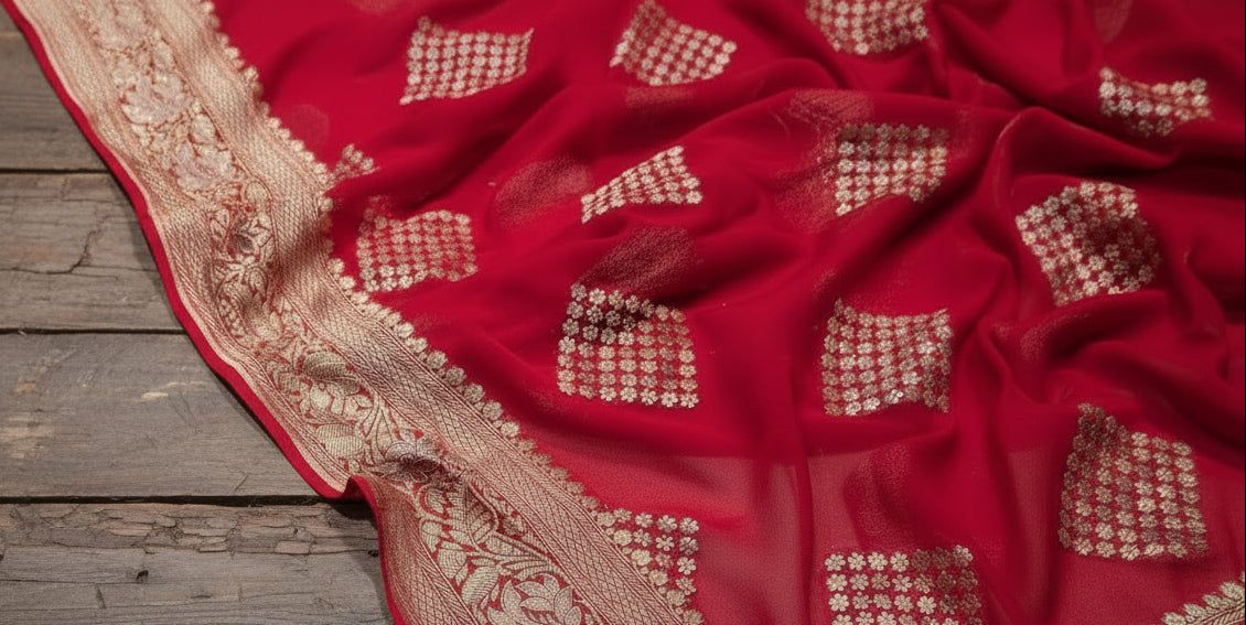 ✨ VLS 469 – Banarasi Designer Handloom Pure Khaddi Georgette Saree ✨