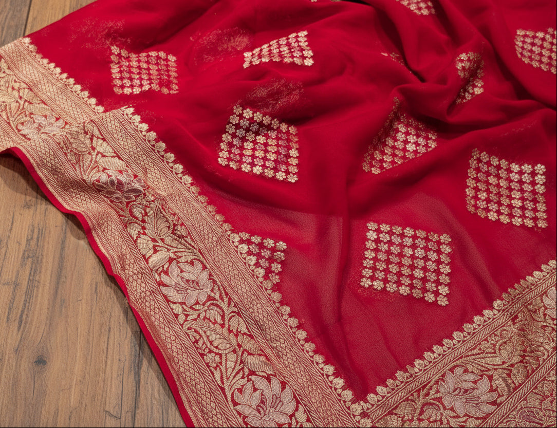 ✨ VLS 469 – Banarasi Designer Handloom Pure Khaddi Georgette Saree ✨
