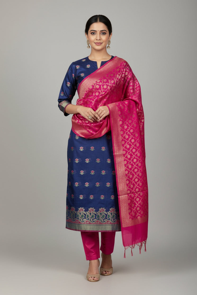 VLS 473 – Cotton Silk 3-Piece Banarasi Dress Material