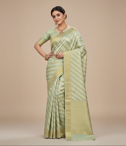 VLS 470 – Mulmul Cotton Banarasi Leheriya Saree with Resham & Zari Weaving