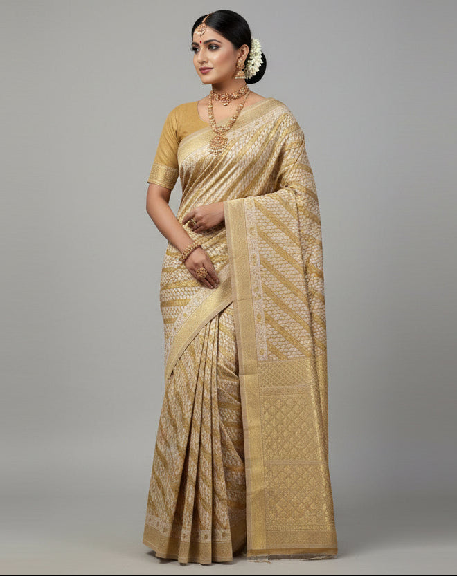 VLS 470 – Mulmul Cotton Banarasi Leheriya Saree with Resham & Zari Weaving