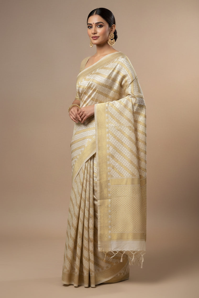 VLS 470 – Mulmul Cotton Banarasi Leheriya Saree with Resham & Zari Weaving