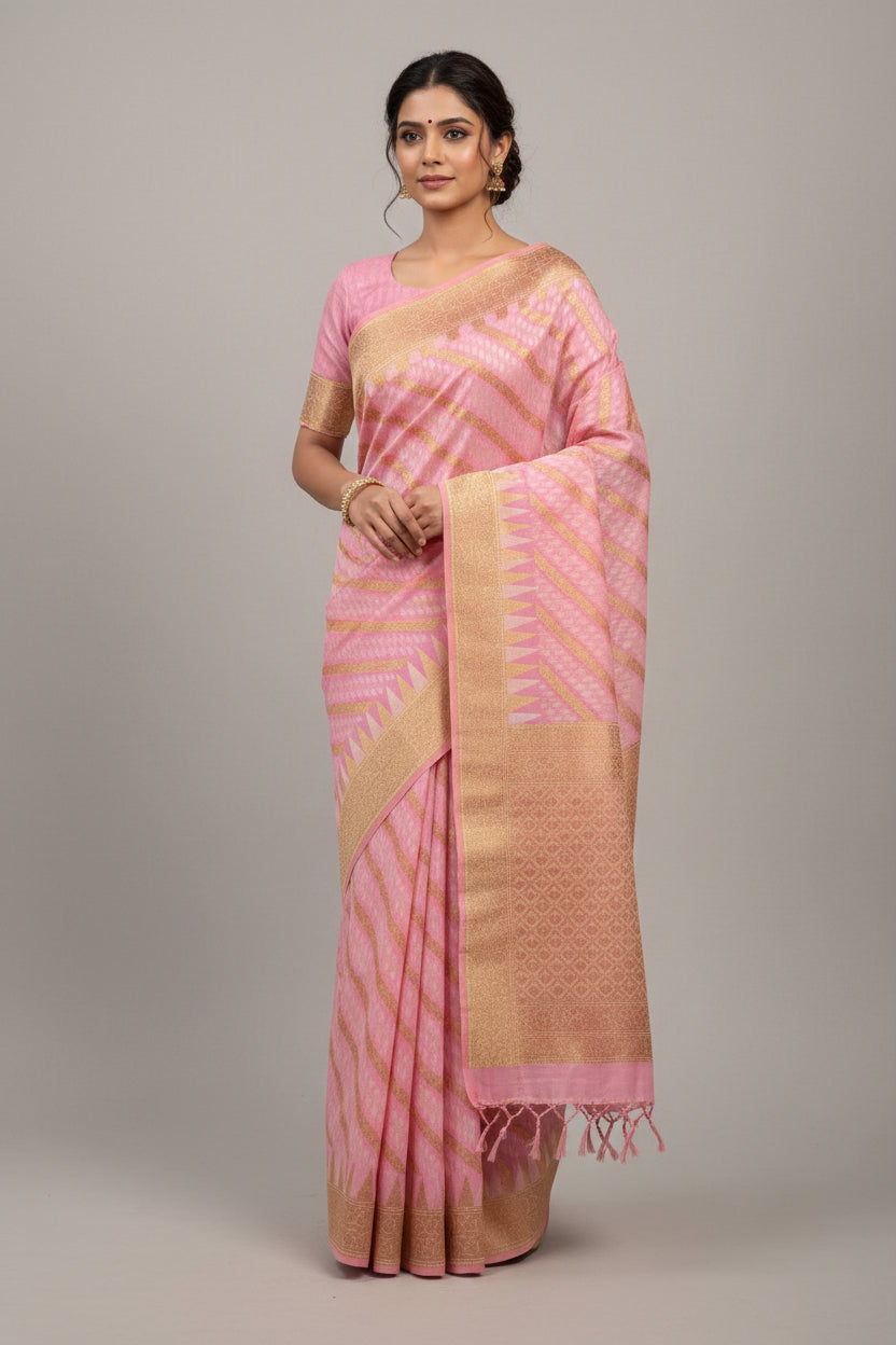 VLS 470 – Mulmul Cotton Banarasi Leheriya Saree with Resham & Zari Weaving