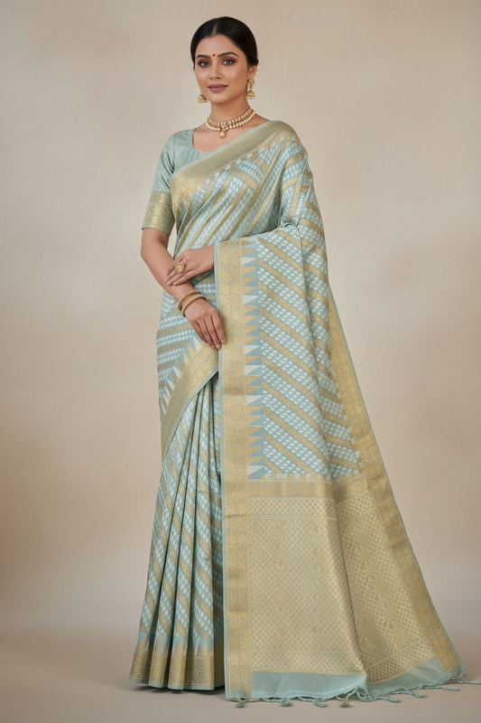 VLS 470 – Mulmul Cotton Banarasi Leheriya Saree with Resham & Zari Weaving