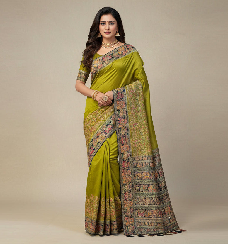 VLS 471 – Dupion Silk Banarasi Saree with Dabka Meenakari Handwork & Madhubani Border