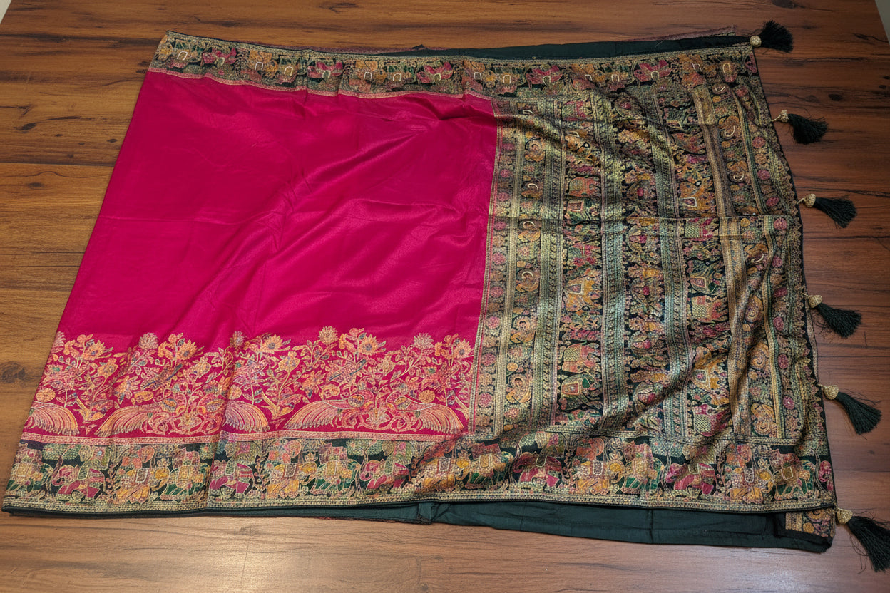 VLS 471 – Dupion Silk Banarasi Saree with Dabka Meenakari Handwork & Madhubani Border