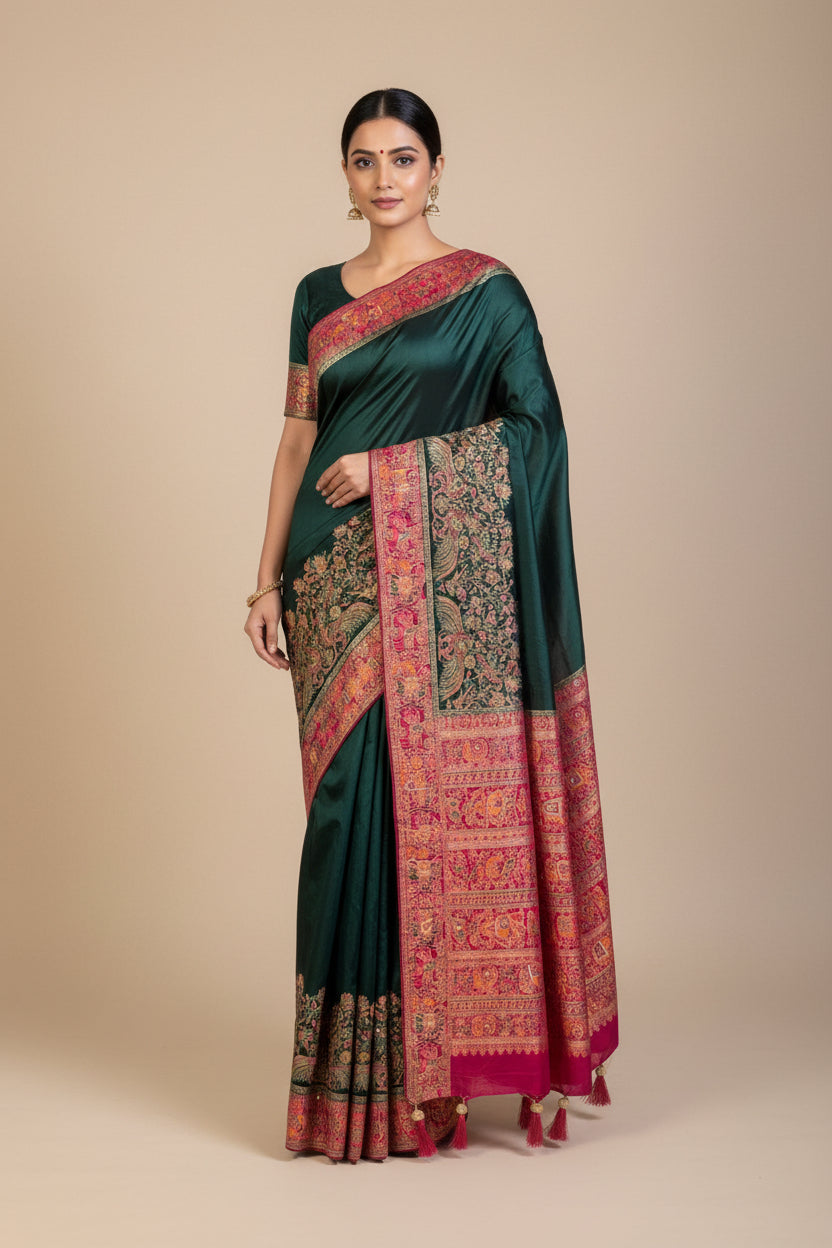 VLS 471 – Dupion Silk Banarasi Saree with Dabka Meenakari Handwork & Madhubani Border
