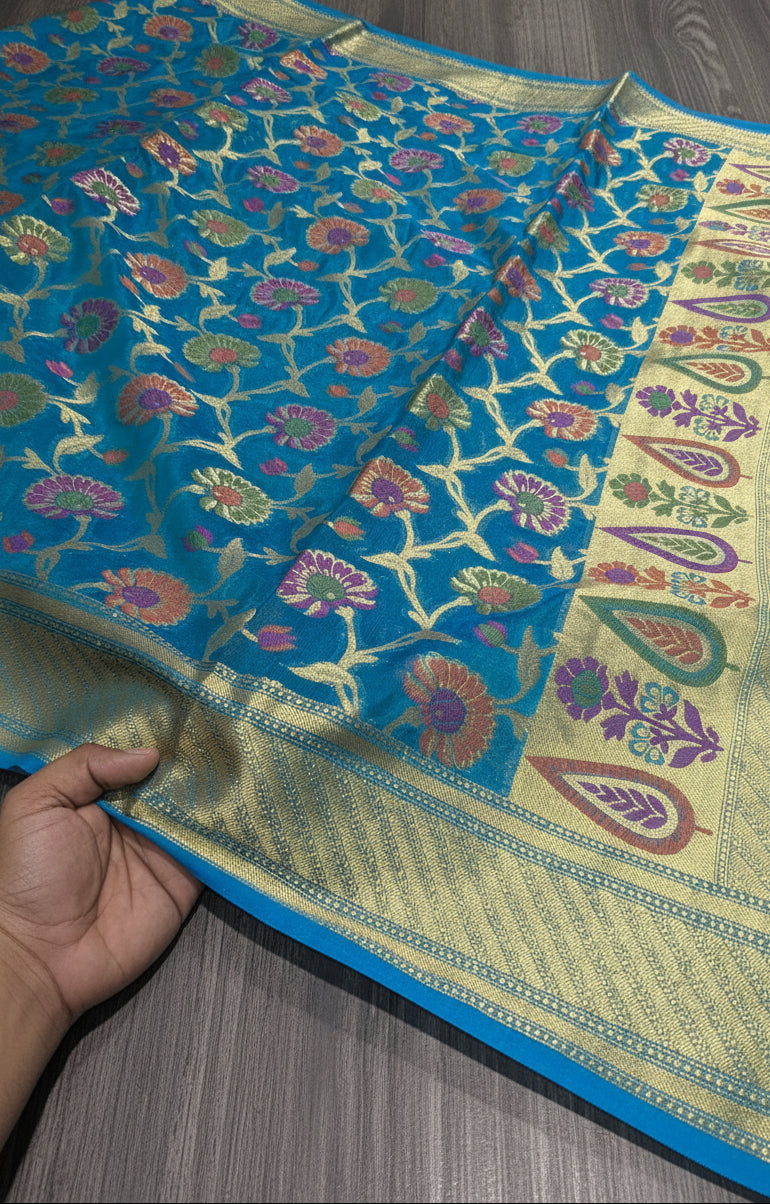 VLS 503 — Pure Banarasi Silk Georgette Full Meenakari Saree with Zari Brocade Blouse
