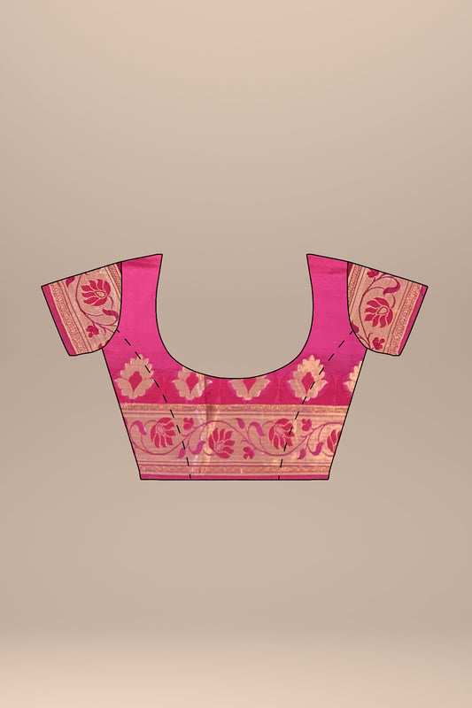 Elegant Off-White and Pink Pure Silk Saree with Golden Leaf Motifs