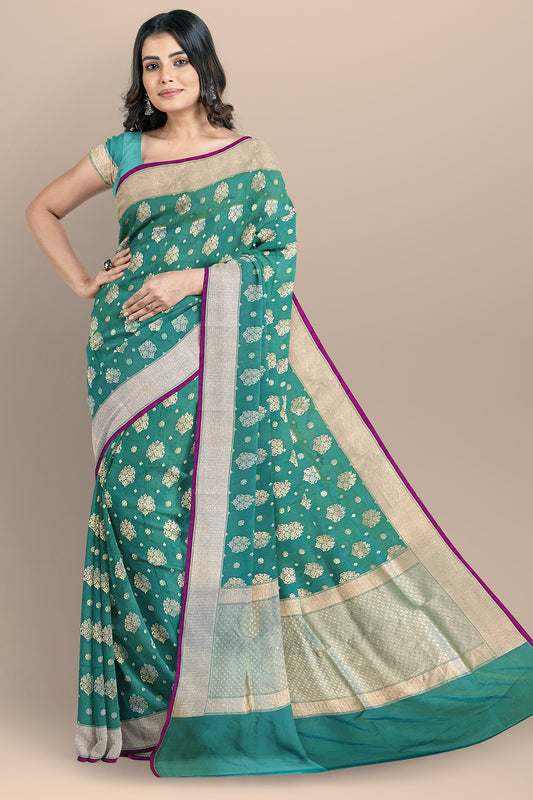 VLS-405 Pure Katan Silk Handloom Saree – Light Green with Iktara Boota Design (Masterpiece Collection)