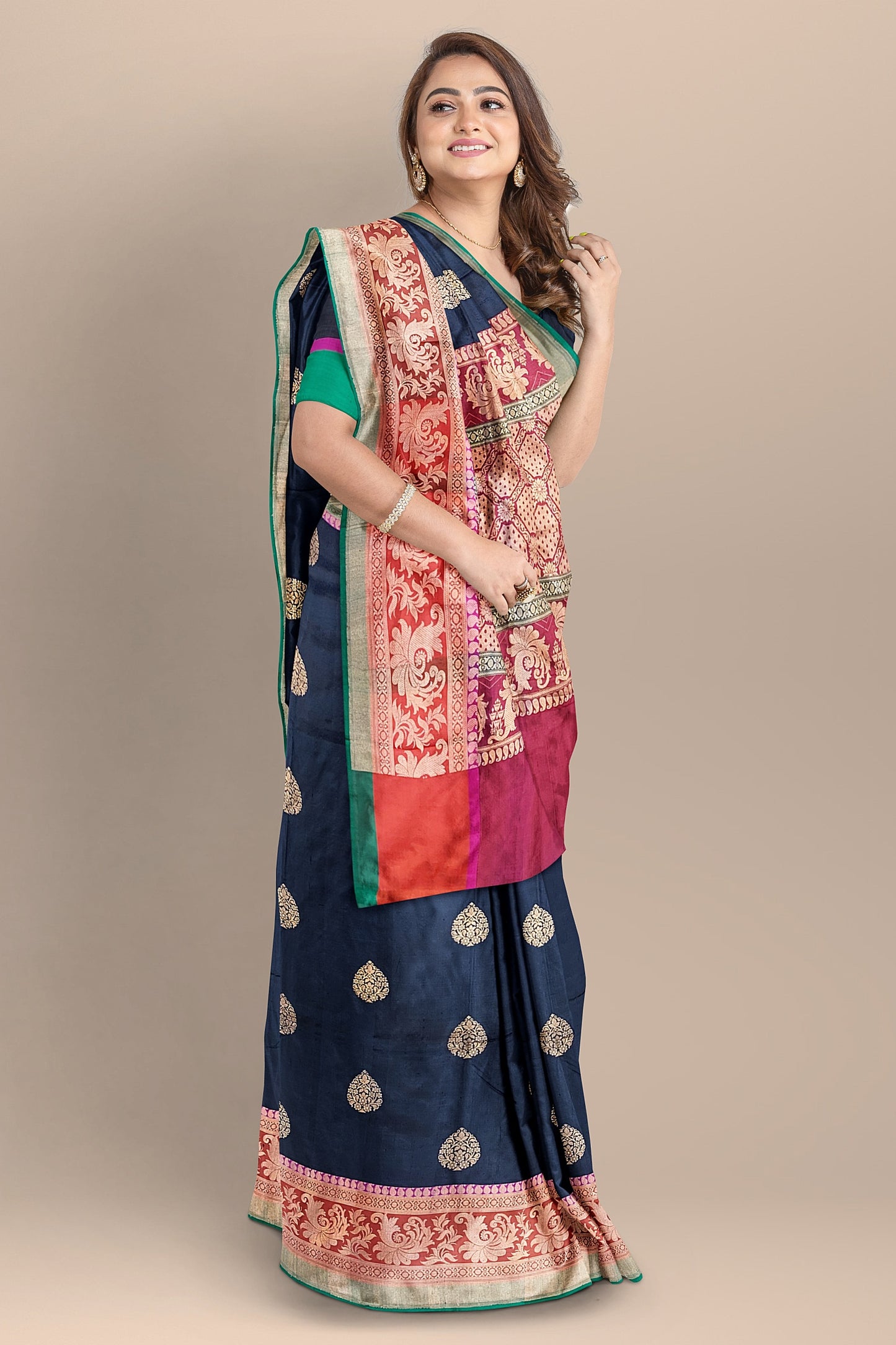 Black and Red Pure Katan Silk Banarasi Saree with Antique Zari Boota Design