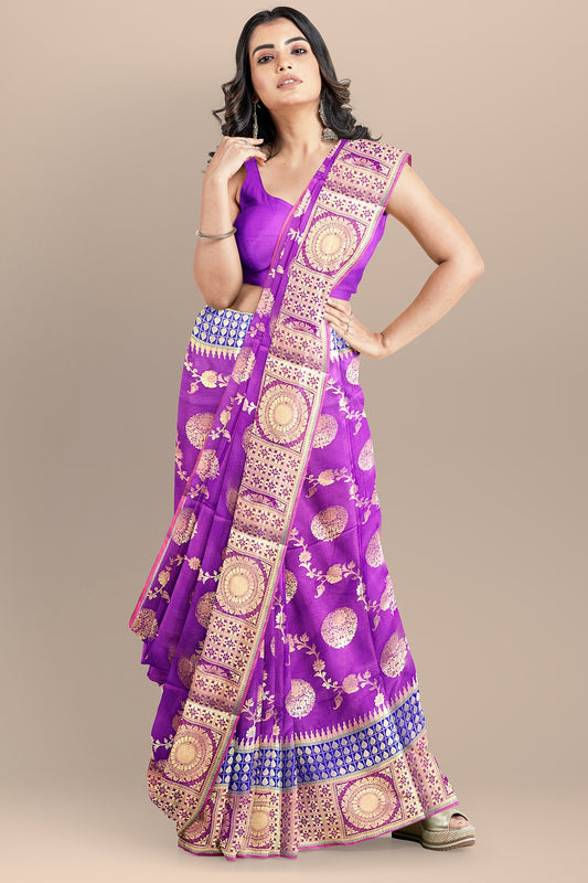 Dual Shade Purple Banarasi Silk Katan Kanjivaram Saree