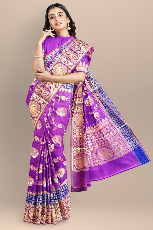 Dual Shade Purple Banarasi Silk Katan Kanjivaram Saree