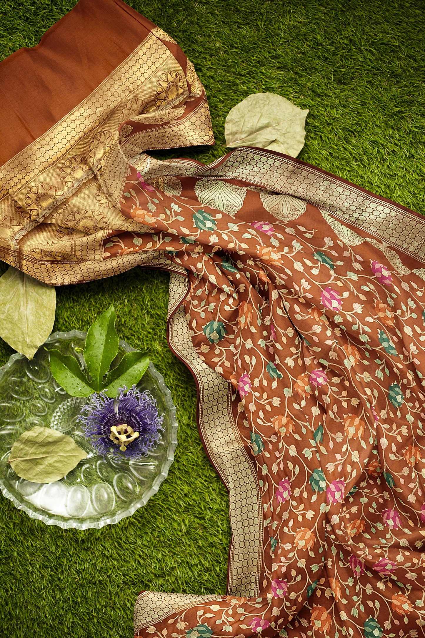 🌸 Pure Dupion Katan Silk Handwoven Banarasi Saree – Tilfi Meenakari Floral Weave | Caramel Colour 🌸