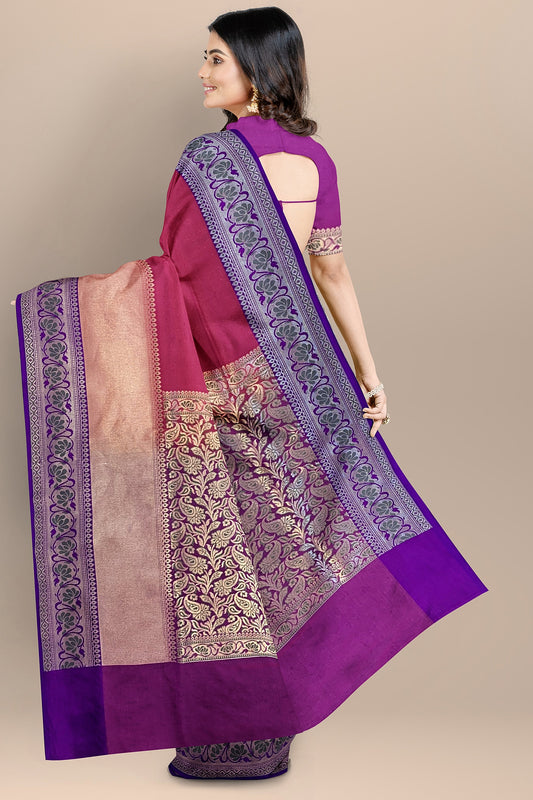 Elegant Silk Saree with Meenakari Border and Pallu Featuring Parallel Tissue Weave
