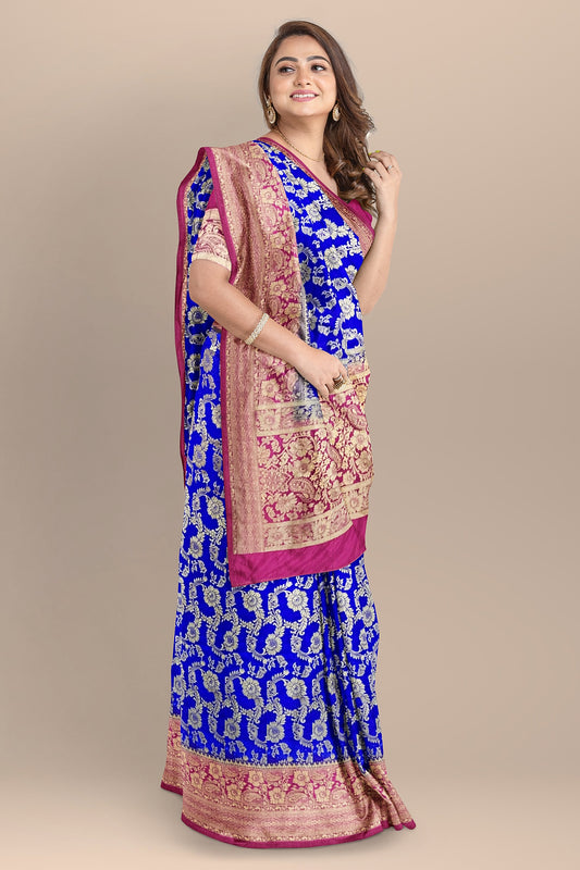 VLS 404 Banarasi Zangla Design Saree – Royal Blue &amp; Rani Pink Party Wear