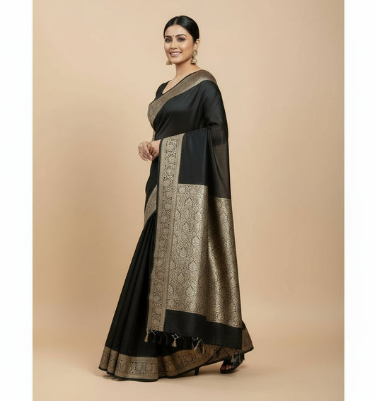 🖤 Exclusive Black Double Katan Silk Saree 🖤  Code: VLS-444 | Exclusive on ZARIPALLU