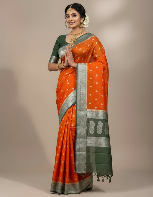 VLS-446 | Silver Zari Organza Soft Silk Saree with All-Over Ektara Booty