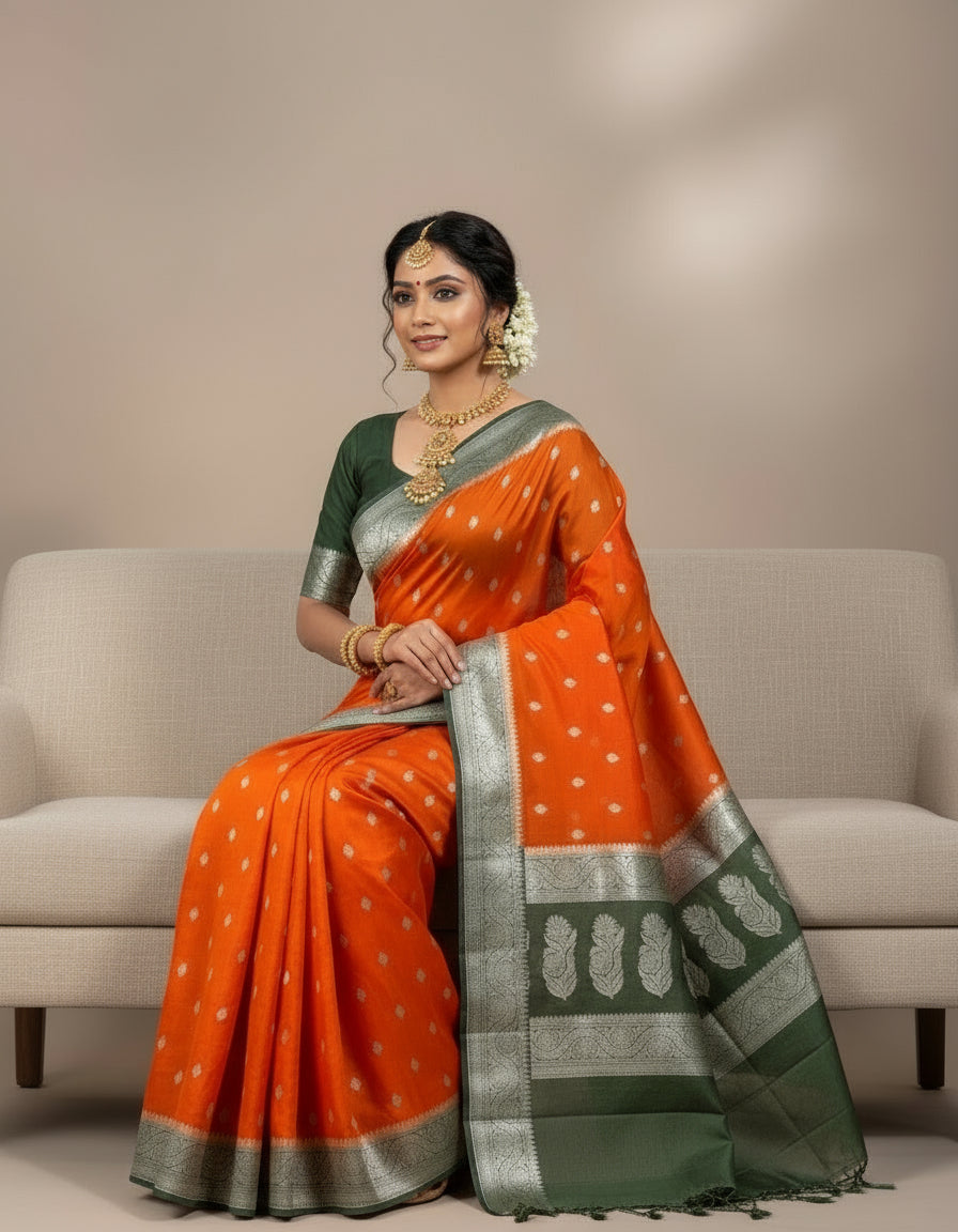 VLS-446 | Silver Zari Organza Soft Silk Saree with All-Over Ektara Booty