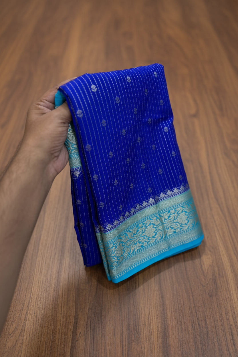 VLS 478 – Banarasi Premium Handloom Chiniya Dyeable Silk Saree with Water Double Zari Weaving