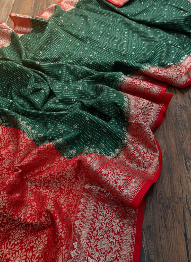 VLS 478 – Banarasi Premium Handloom Chiniya Dyeable Silk Saree with Water Double Zari Weaving