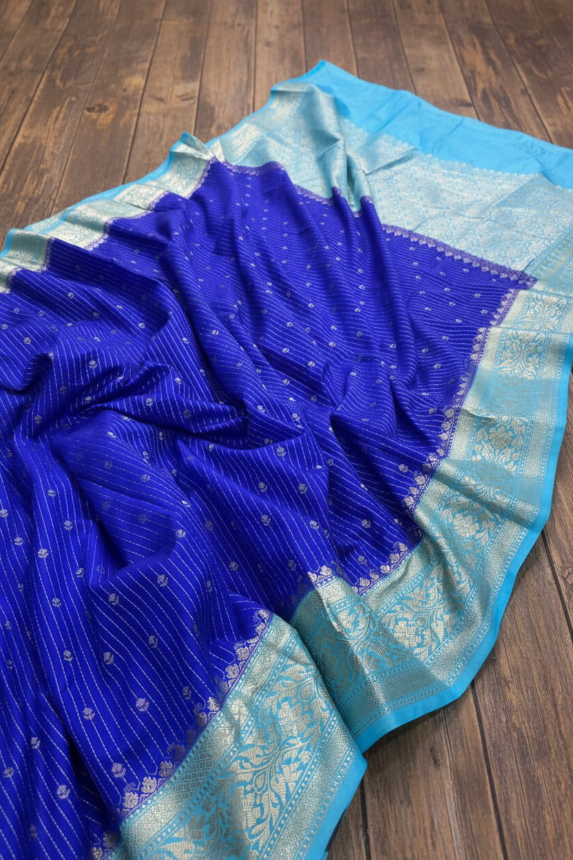 VLS 478 – Banarasi Premium Handloom Chiniya Dyeable Silk Saree with Water Double Zari Weaving