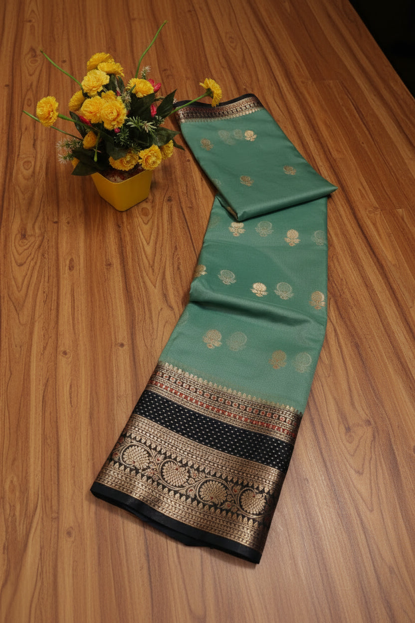 VLS 479 – Banarasi Premium Semi Georgette Dyeable Silk Saree with Golden Double Zari Weaving