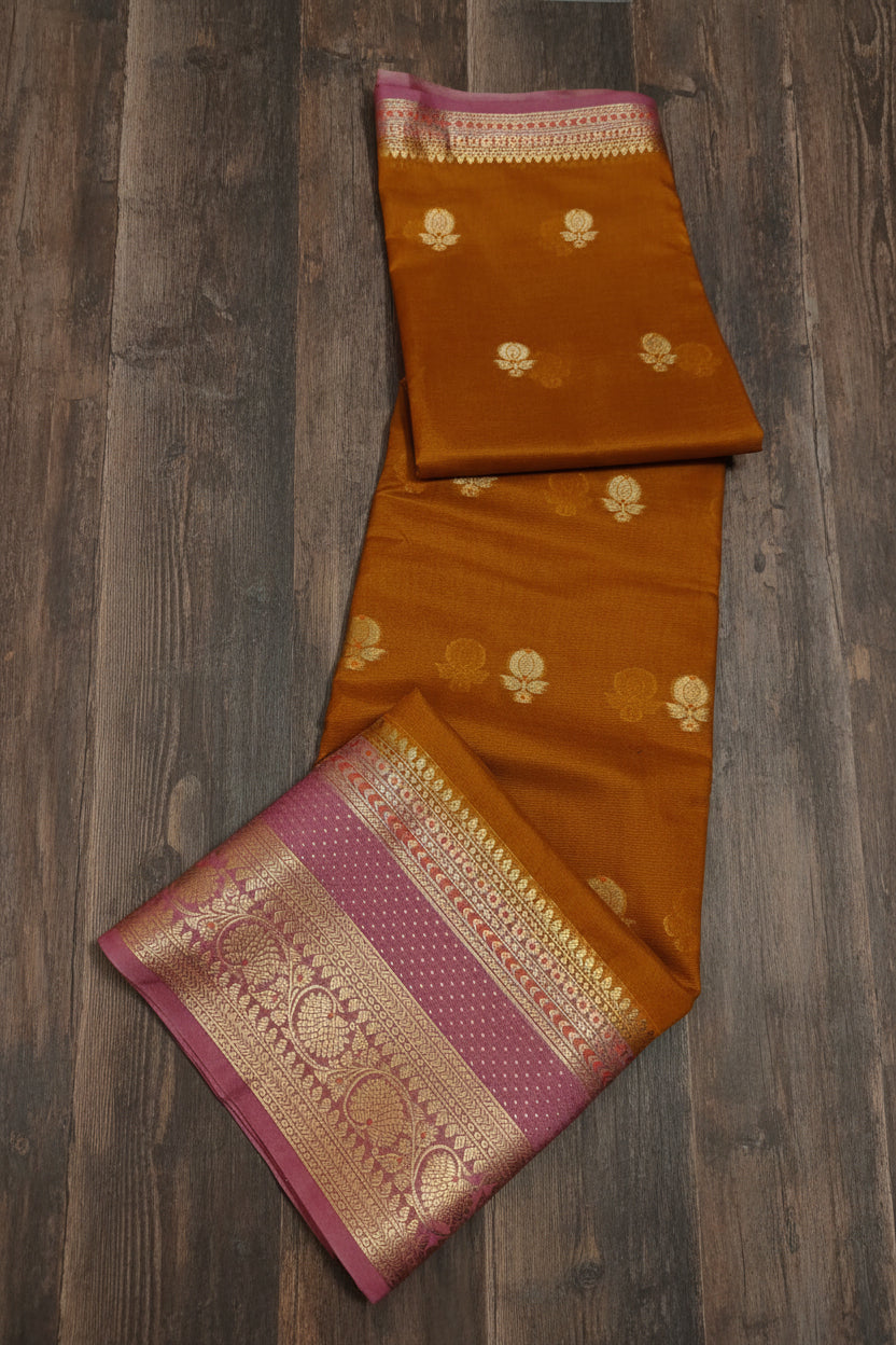 VLS 479 – Banarasi Premium Semi Georgette Dyeable Silk Saree with Golden Double Zari Weaving