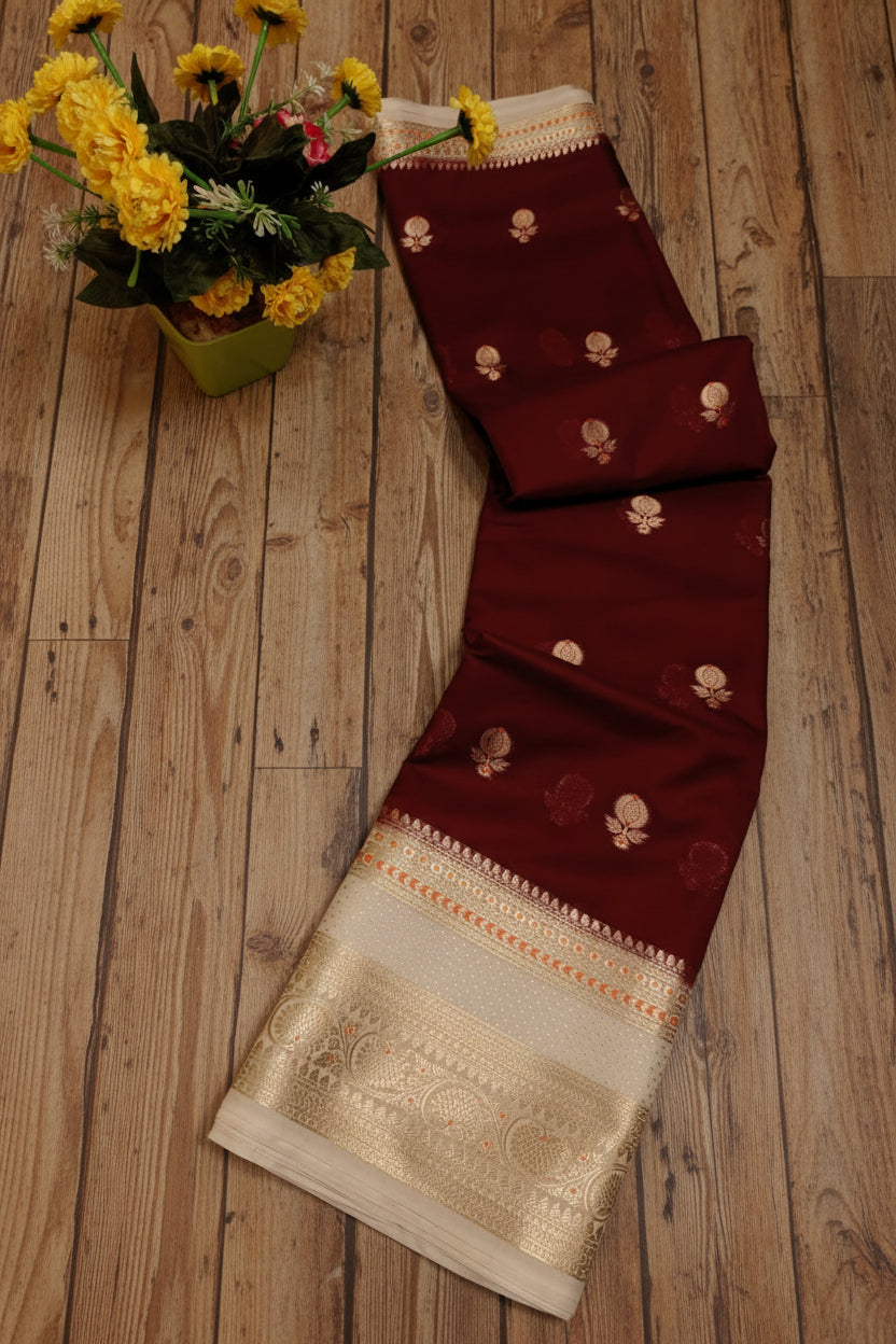 VLS 479 – Banarasi Premium Semi Georgette Dyeable Silk Saree with Golden Double Zari Weaving