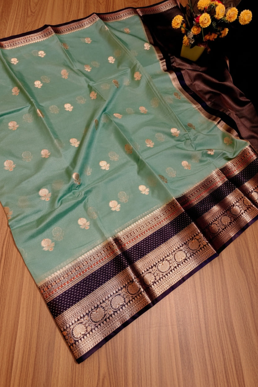 VLS 479 – Banarasi Premium Semi Georgette Dyeable Silk Saree with Golden Double Zari Weaving