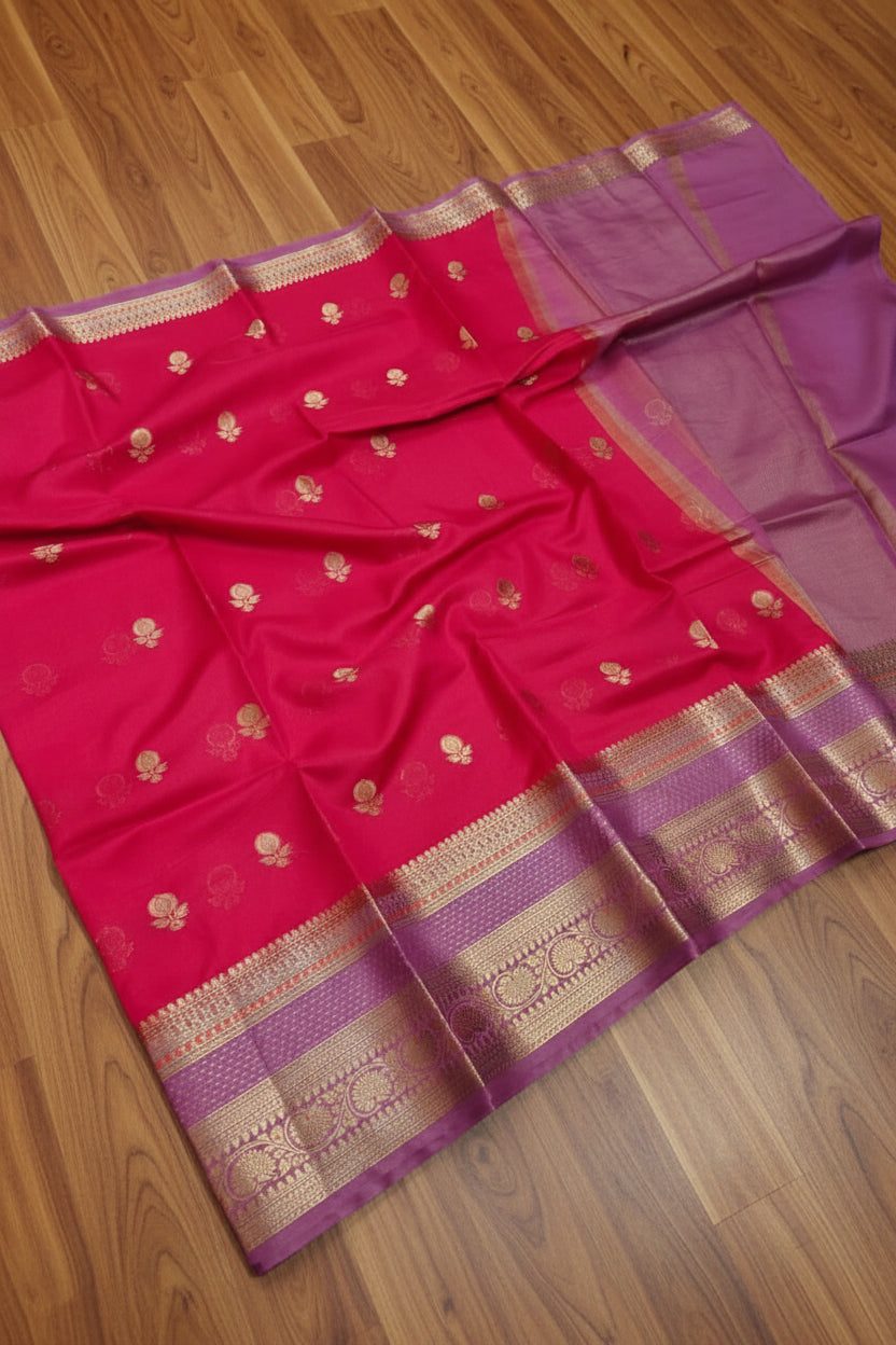 VLS 479 – Banarasi Premium Semi Georgette Dyeable Silk Saree with Golden Double Zari Weaving
