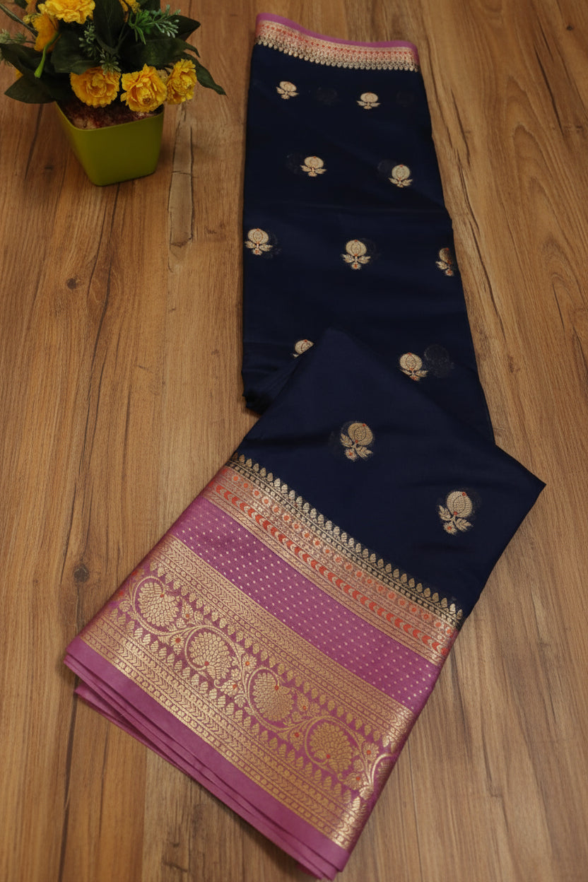 VLS 479 – Banarasi Premium Semi Georgette Dyeable Silk Saree with Golden Double Zari Weaving