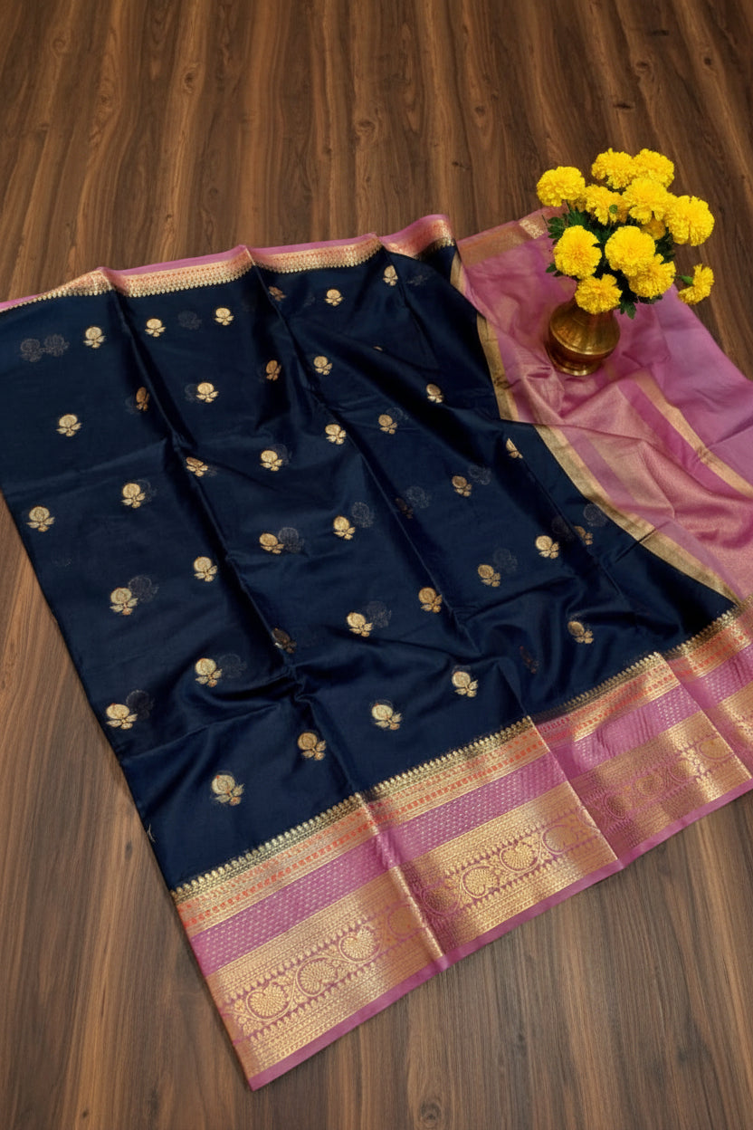 VLS 479 – Banarasi Premium Semi Georgette Dyeable Silk Saree with Golden Double Zari Weaving