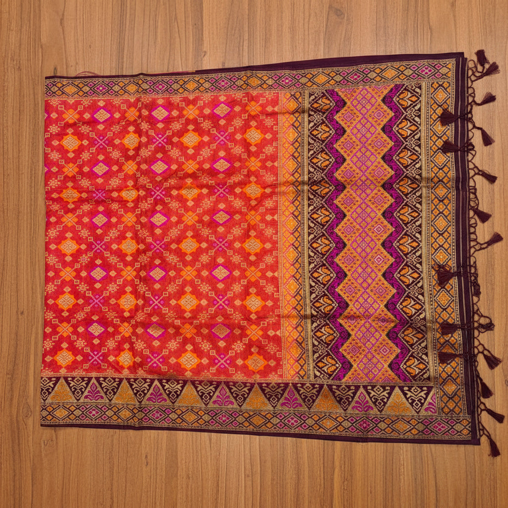 💖 VLS 493 – Rose Pink Soft Silk Saree with Dark Maroon Contrast Patola Weaving