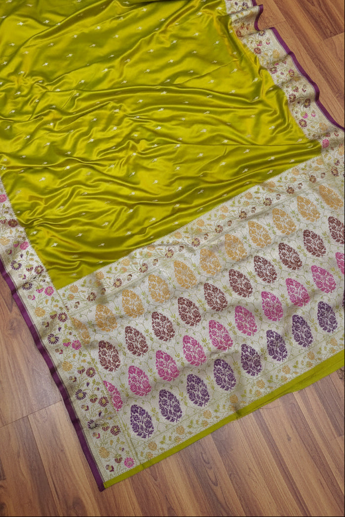 ✨ VLS 496 – Banarasi Mashru Katan Silk Saree with Meenakari Pallu & Border