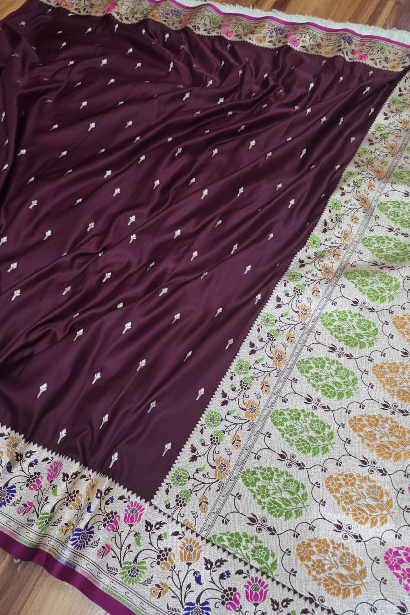 ✨ VLS 496 – Banarasi Mashru Katan Silk Saree with Meenakari Pallu & Border