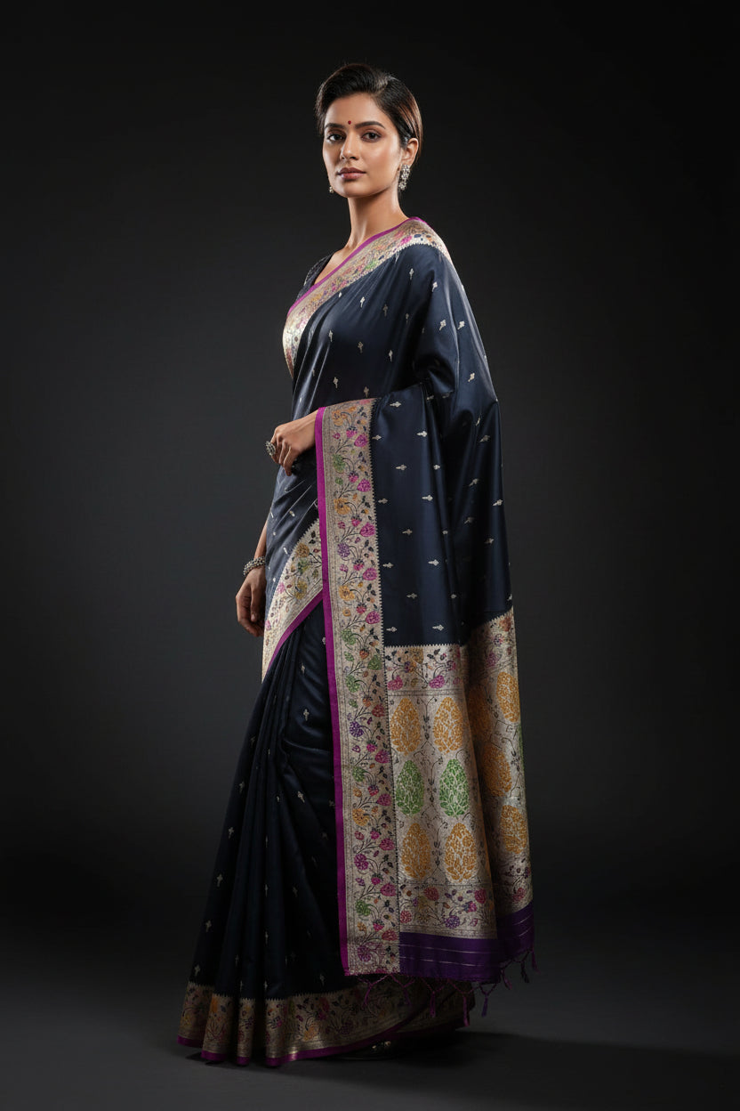 ✨ VLS 496 – Banarasi Mashru Katan Silk Saree with Meenakari Pallu & Border