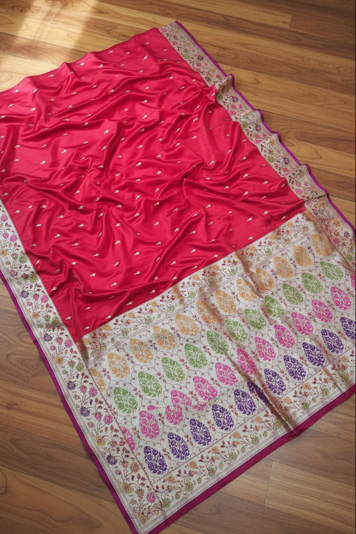 ✨ VLS 496 – Banarasi Mashru Katan Silk Saree with Meenakari Pallu & Border